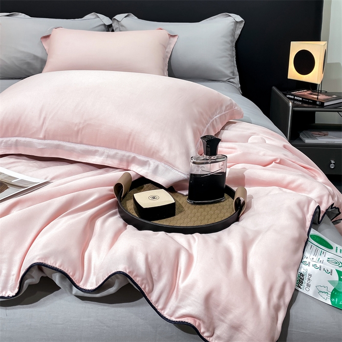91家纺网 家纺一手货源 找家纺 悦织湾 2025新款夏被60S兰精莱赛尔纯色天丝夏被四件套轻奢 少女粉