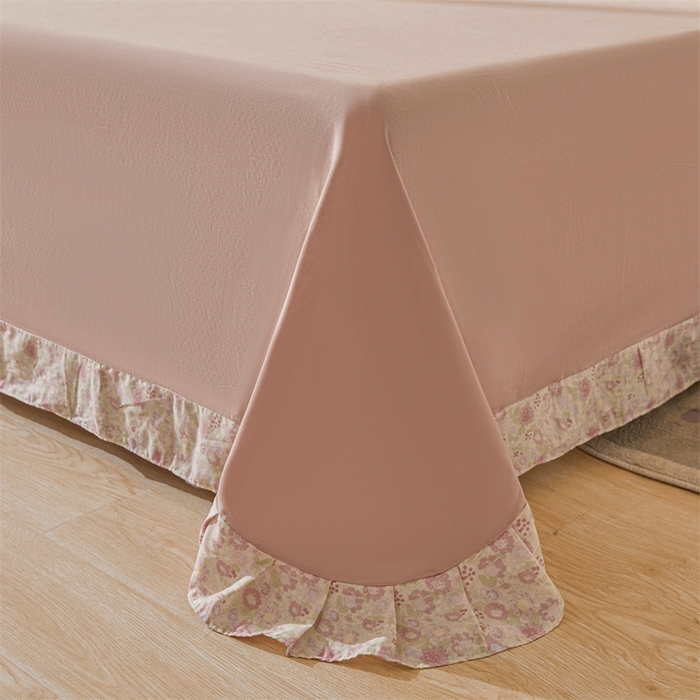 91家纺网 家纺一手货源 找家纺 缦彩 【加微信送买家秀】2025新款母婴级双层纱宽边床单四件套 怦然心动