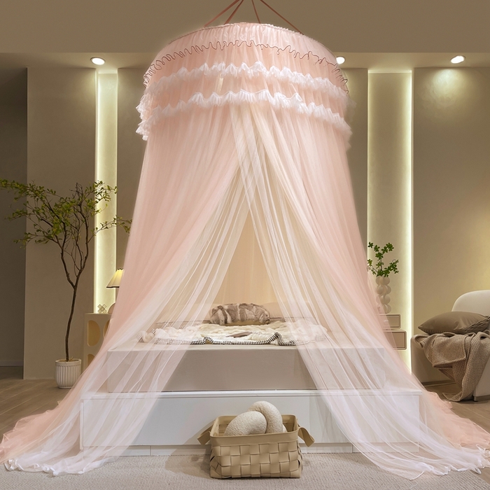 91家纺网 家纺一手货源 找家纺 宝莱利 2025年新款圆顶吊顶蚊帐-唯美 香妃玉