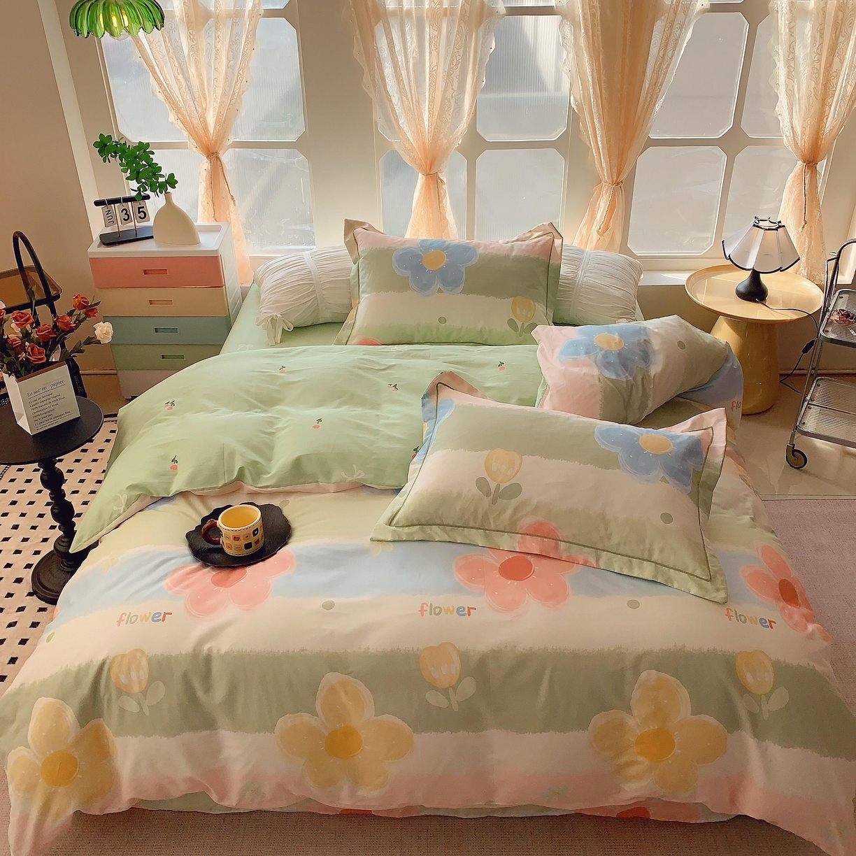 91家纺网 家纺一手货源 找家纺 奈萝家纺 2025新款亲肤小清新全棉四件套 莫奈油画