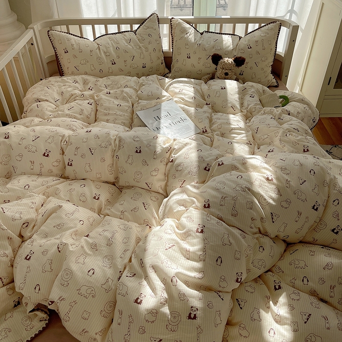 91家纺网 家纺一手货源 找家纺 三朵 2025新款全棉双层纱三角针四件套 趣味王国