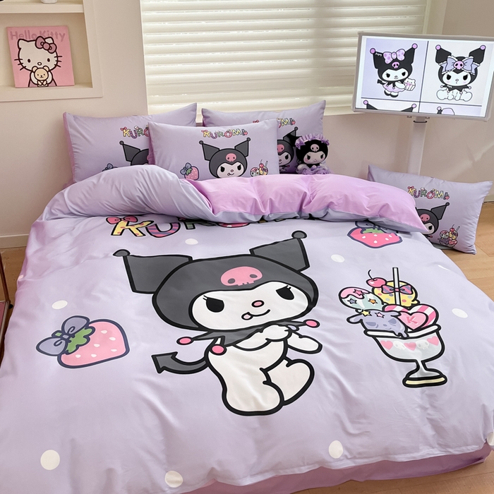 91家纺网 家纺一手货源 找家纺 金爱家 2025新款纯棉数码印花大阪三丽鸥四件套 夏日冰爽