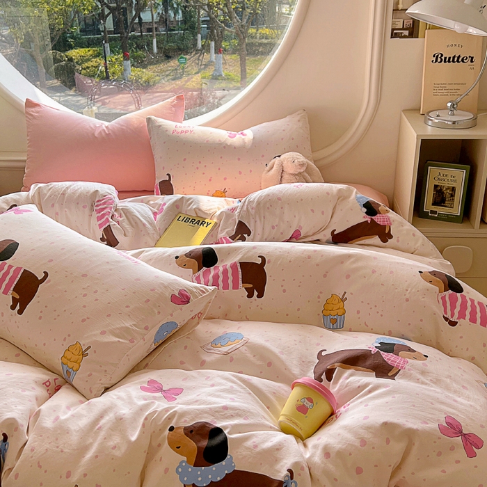 91家纺网 家纺一手货源 找家纺 2025耀达新款舒适水洗棉印花四件套 皮皮狗-印花