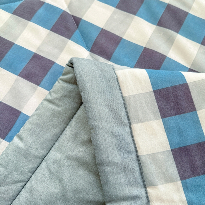 91家纺网 家纺一手货源 找家纺 棉乐町家居 2025新款里外全棉手包边棉花夏被 蓝中格