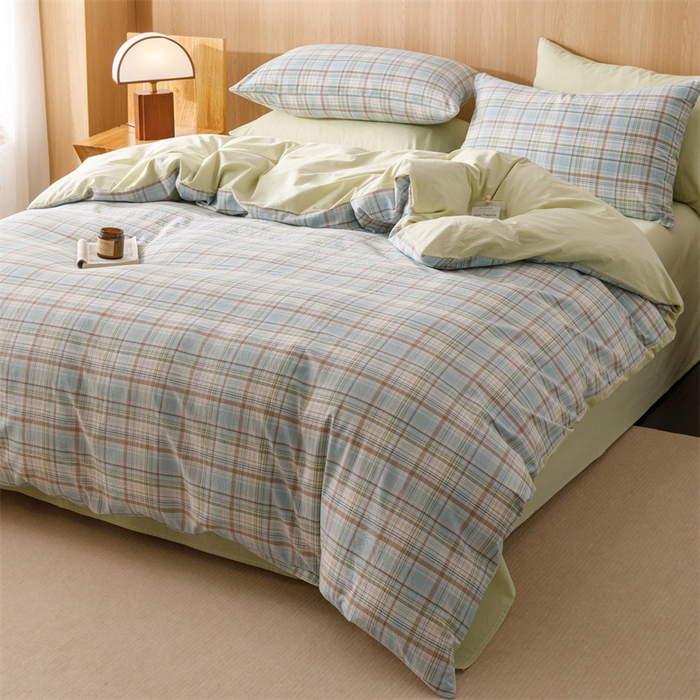 91家纺网 家纺一手货源 找家纺 趣色家纺 2025新款全棉色织水洗棉四件套 春风曲