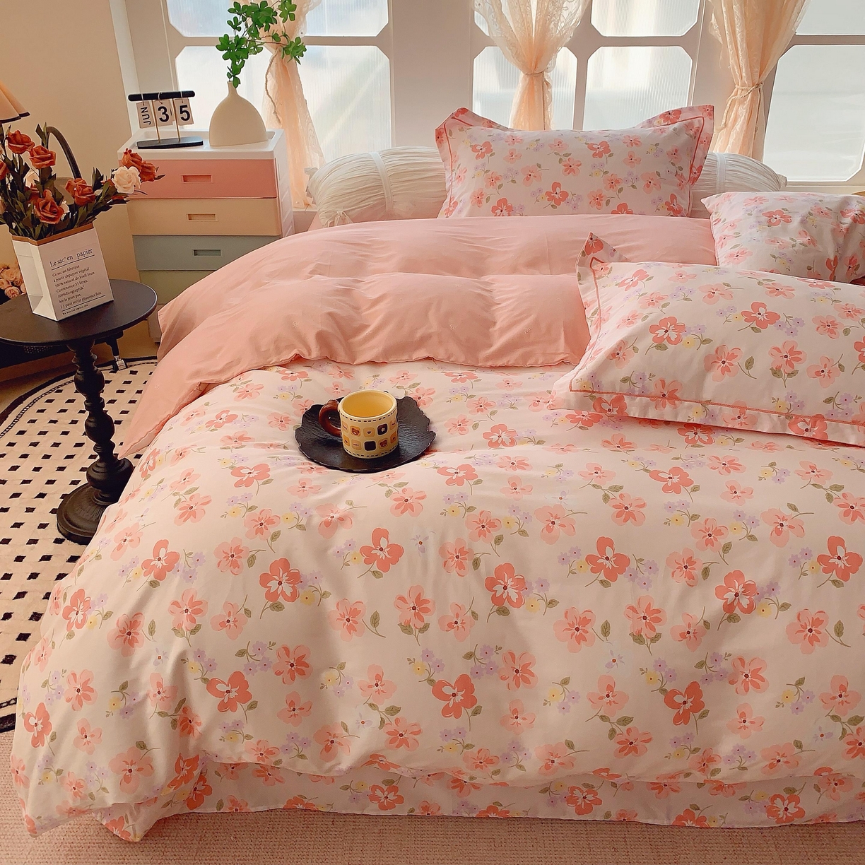 91家纺网 家纺一手货源 找家纺 奈萝家纺 2025新款亲肤小清新全棉四件套 芬芳粉