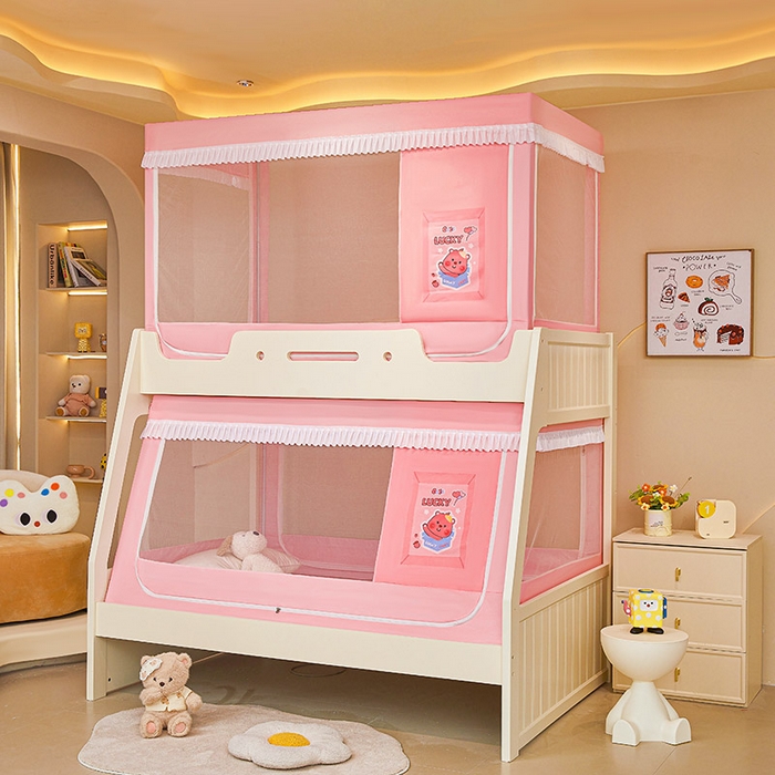 91家纺网 家纺一手货源 找家纺 迪凡保罗2025新款2504专版印花遮光帘上下铺子母蚊帐-常规款 粉红小熊