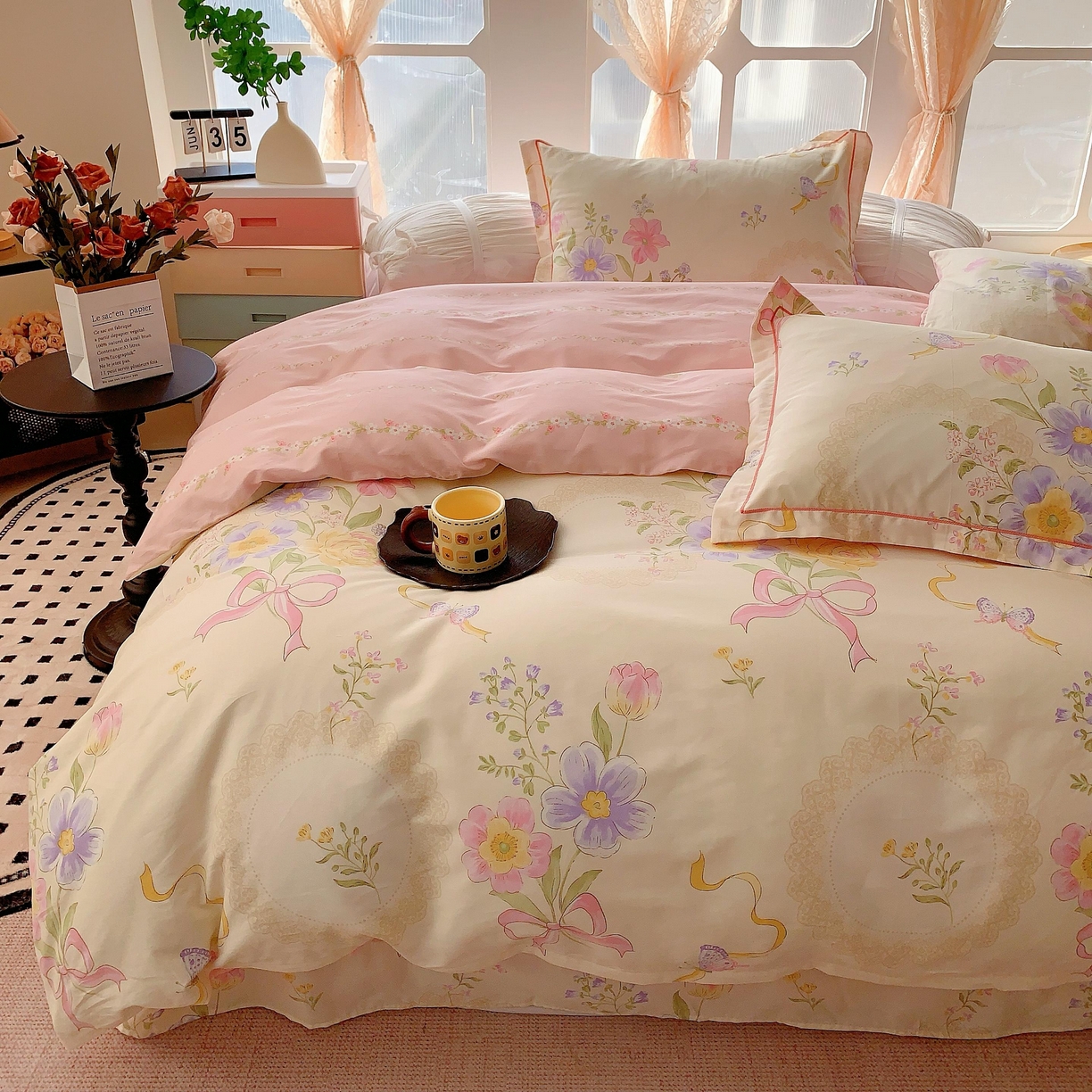 91家纺网 家纺一手货源 找家纺 奈萝家纺 2025新款亲肤小清新全棉四件套 春天花园