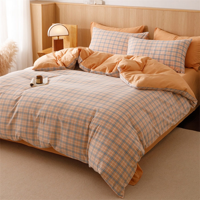 91家纺网 家纺一手货源 找家纺 趣色家纺 2025新款全棉色织水洗棉四件套 米优粉