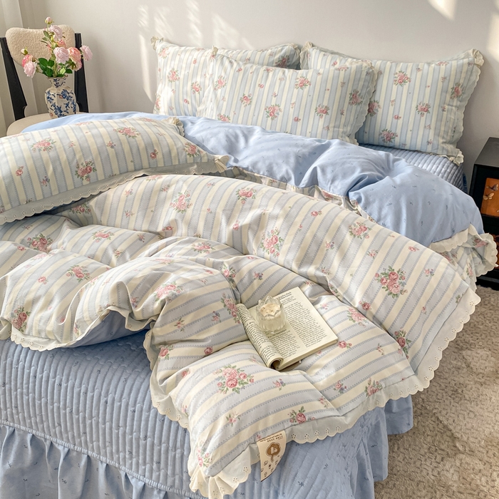 91家纺网 家纺一手货源 找家纺 梦可莱家居 2025新款全棉韩版蕾丝边床盖四件套 香奈儿