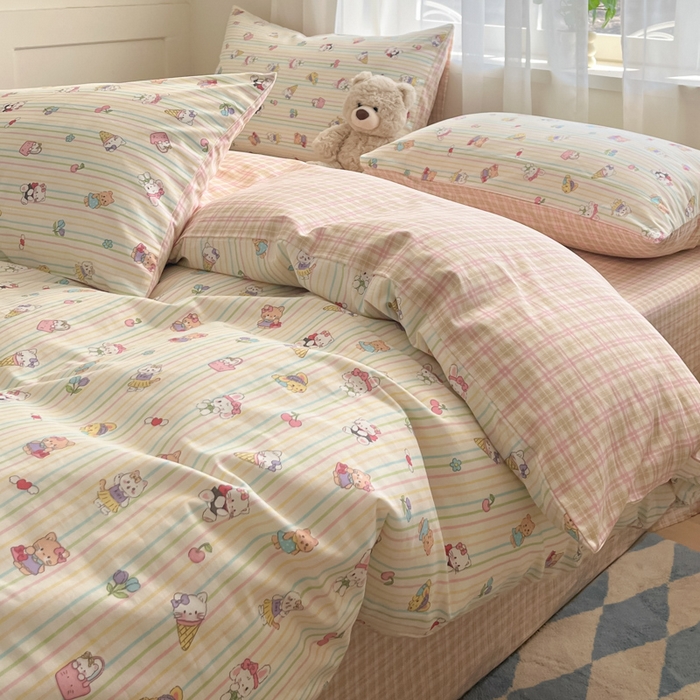 91家纺网 家纺一手货源 找家纺 吉象家纺 2025新款高支密全棉印花四件套12868跑量款 糖果乐园