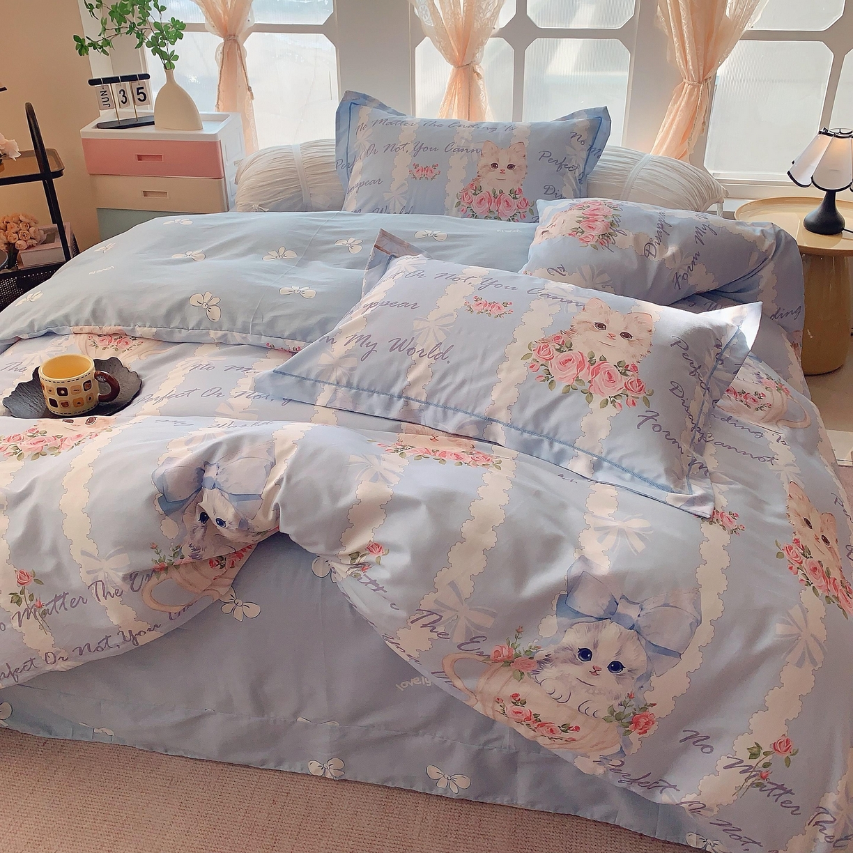 91家纺网 家纺一手货源 找家纺 奈萝家纺 2025新款亲肤小清新全棉四件套 躲猫猫