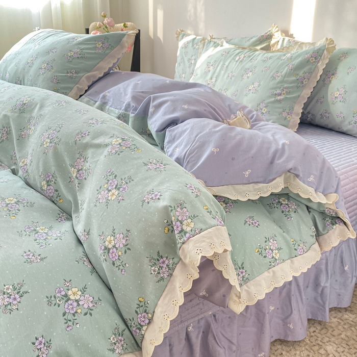 91家纺网 家纺一手货源 找家纺 梦可莱家居 2025新款全棉韩版蕾丝边床盖四件套 罗兰