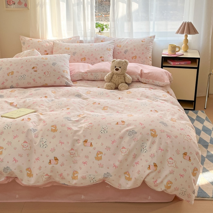 91家纺网 家纺一手货源 找家纺 吉象家纺 2025新款高支密全棉印花四件套12868跑量款 碎花狗狗