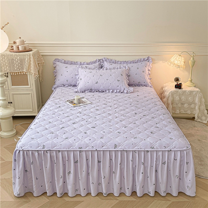 91家纺网 家纺一手货源 找家纺 十个点2025新款针织棉 夹棉床笠式床裙床头罩系列  月亮之上