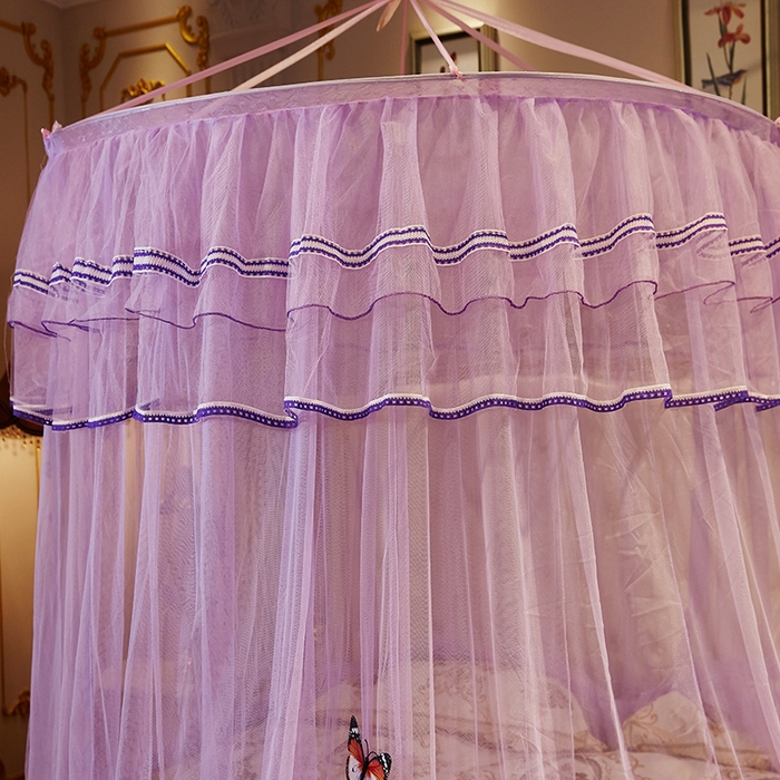 91家纺网 家纺一手货源 找家纺 宝莱利 2025年新款1.5米直径圆顶吊顶落地蚊帐-芳华 紫色