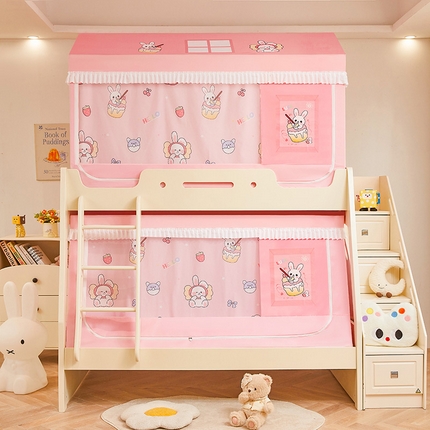 迪凡保罗蚊帐 2025新款2504专版印花遮光帘上下铺子母蚊帐-城堡款 粉红兔兔