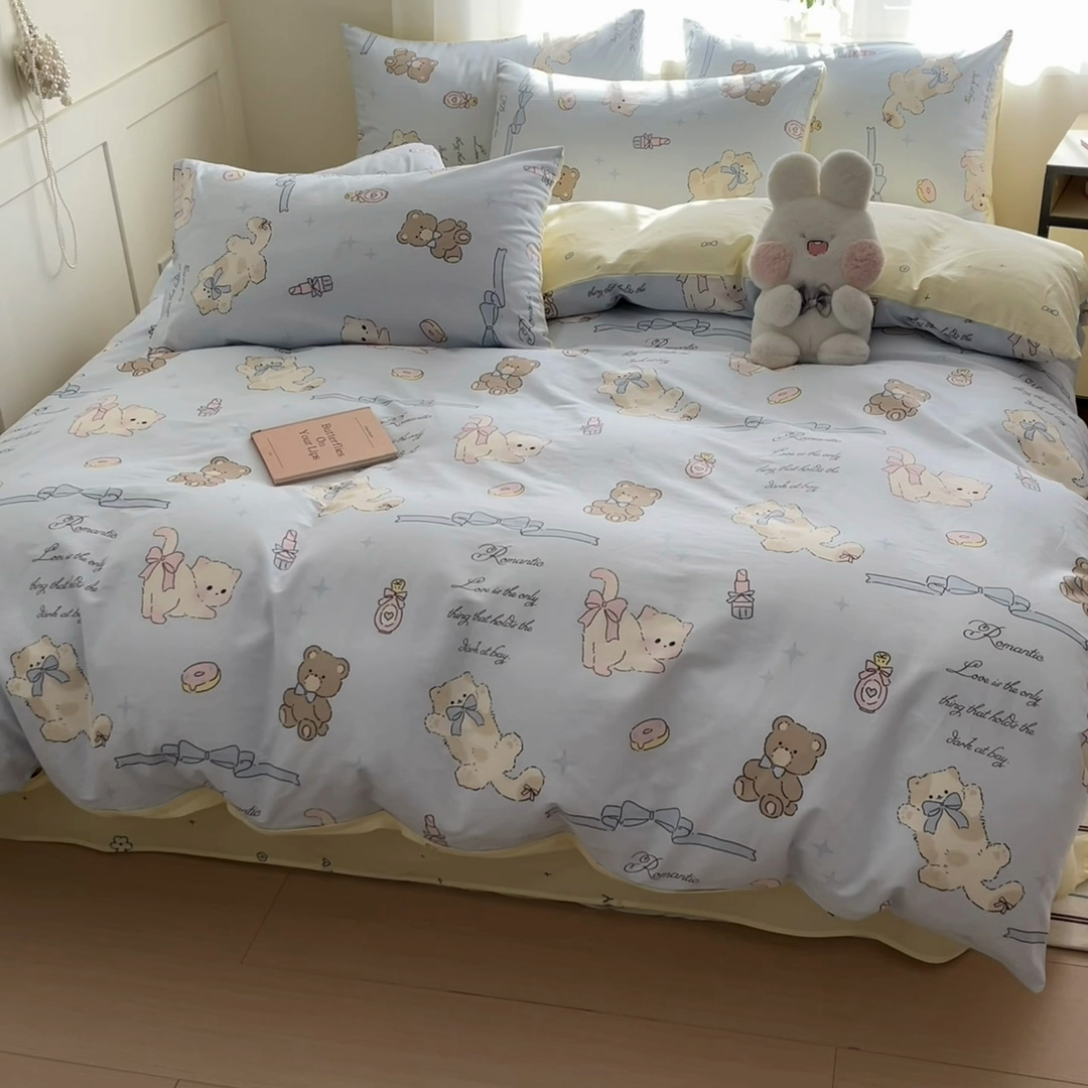 91家纺网 家纺一手货源 找家纺 吉象家纺 2025新款高支密全棉印花四件套12868跑量款 奶油阿布蓝