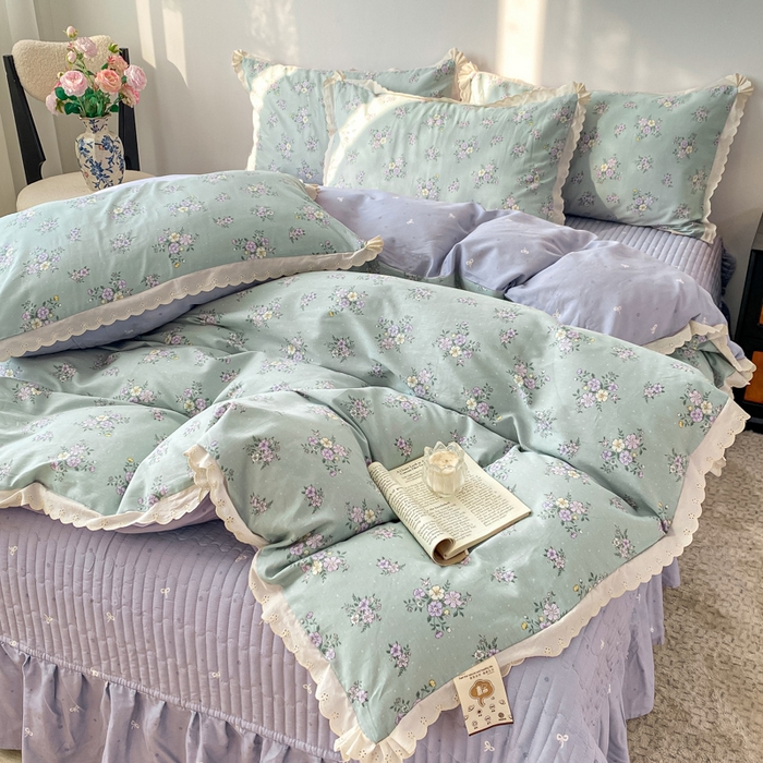 91家纺网 家纺一手货源 找家纺 梦可莱家居 2025新款全棉韩版蕾丝边床盖四件套 罗兰