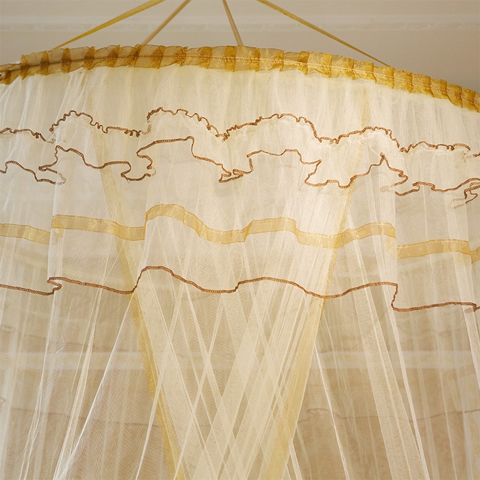 91家纺网 家纺一手货源 找家纺 宝莱利 2025年新款圆顶吊顶蚊帐-公主梦圆顶 黄色