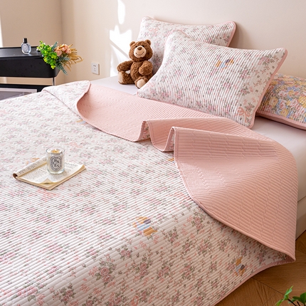 91家纺网 家纺一手货源 找家纺 （总）X猫先生 2025新款全棉床盖小清新夹棉水洗炕盖床盖套件-跑量款