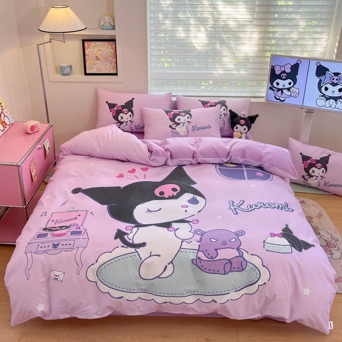 91家纺网 家纺一手货源 找家纺 金爱家 2025新款纯棉数码印花大阪三丽鸥四件套 D音乐库洛米