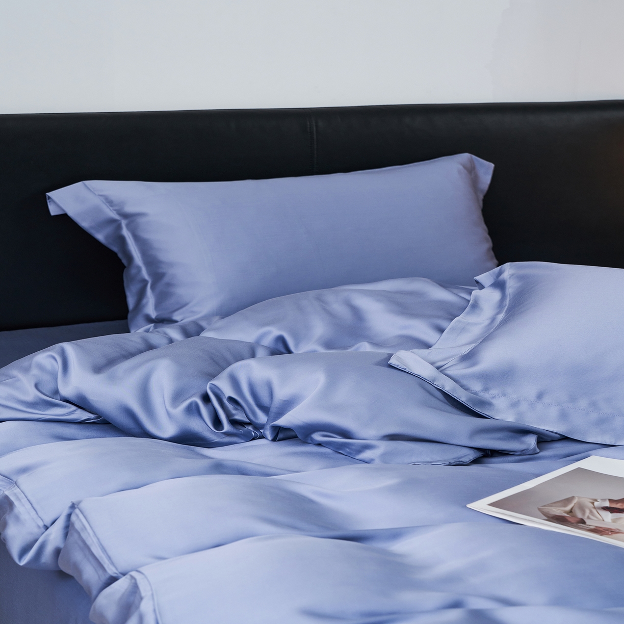 91家纺网 家纺一手货源 找家纺 顾家家居 2025新款纯色兰精天丝四件套 冰山蓝