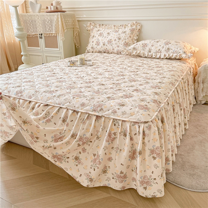 91家纺网 家纺一手货源 找家纺 十个点2025新款针织棉 夹棉床笠式床裙床头罩系列  花香四季