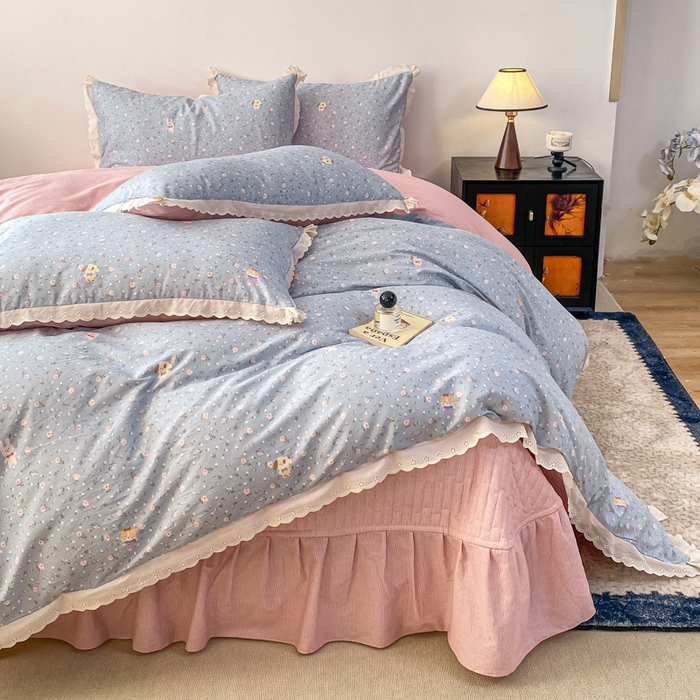 91家纺网 家纺一手货源 找家纺 梦可莱家居 2025新款全棉韩版蕾丝边床盖四件套 懂你