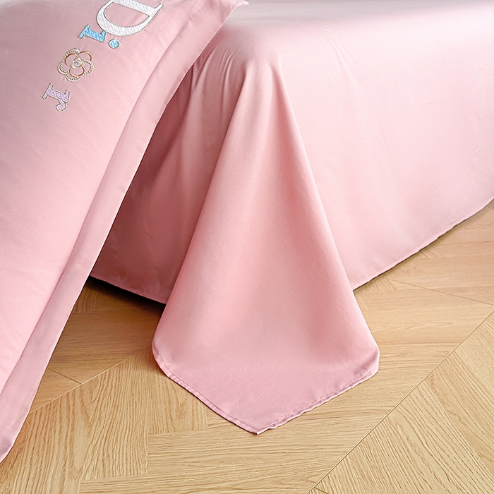 91家纺网 家纺一手货源 找家纺 大麦乐田2025新款蒂素平纹磨毛刺绣四件套 蒂素-豆沙粉