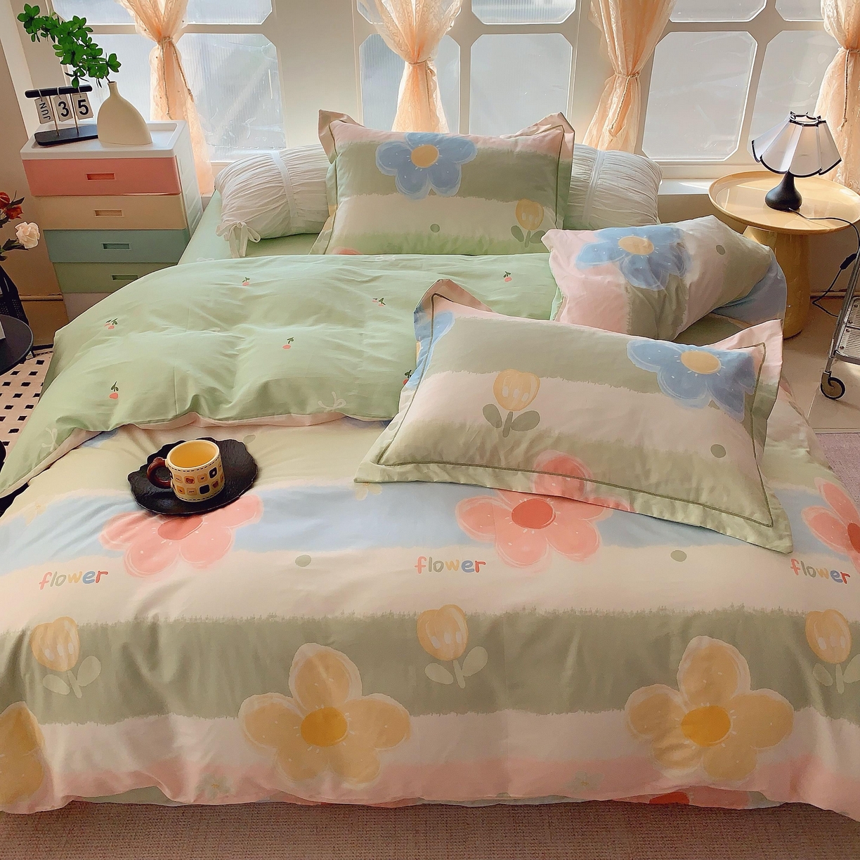 91家纺网 家纺一手货源 找家纺 奈萝家纺 2025新款亲肤小清新全棉四件套 莫奈油画