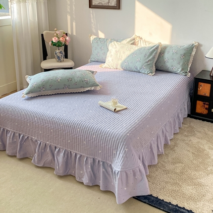 梦可莱家居 2025新款全棉韩版蕾丝边床盖四件套 罗兰