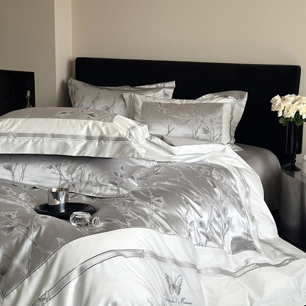 鹿班家居 2025春夏款高精密锦缎色织大提花长绒棉四件套【标准会员-20元】 醉清风-灰色