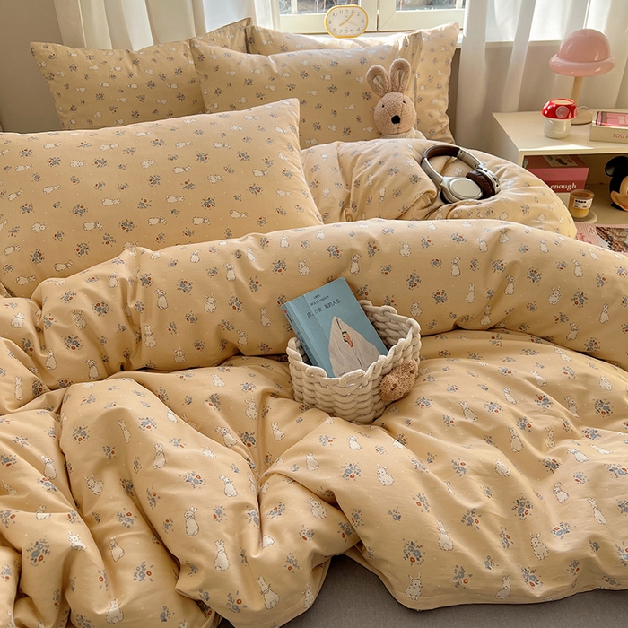 91家纺网 家纺一手货源 找家纺 2025春季新款13372全棉印花四件套-小清新系列 安琪兔