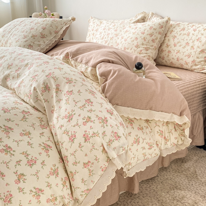 91家纺网 家纺一手货源 找家纺 梦可莱家居 2025新款全棉韩版蕾丝边床盖四件套 美可可