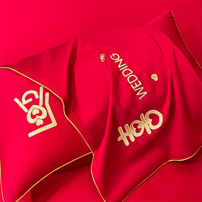 91家纺网 家纺一手货源 找家纺 欧乐蒂 2025新款亲肤棉刺绣婚庆四件套 喜愿