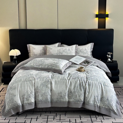 91家纺网 家纺一手货源 找家纺 （总）顾家家居 2025新款长绒棉数码印花隐形宽边四件套