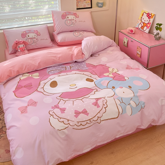 91家纺网 家纺一手货源 找家纺 金爱家 2025新款纯棉数码印花大阪三丽鸥四件套 D公主美乐蒂