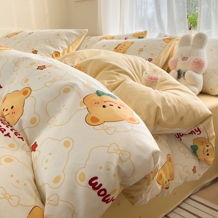 91家纺网 家纺一手货源 找家纺 吉象家纺 2025新款高支密全棉印花四件套12868跑量款 瑞迪熊