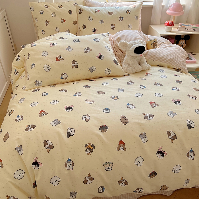 91家纺网 家纺一手货源 找家纺 2025春季新款13372全棉印花四件套-卡通系列 富贵狗