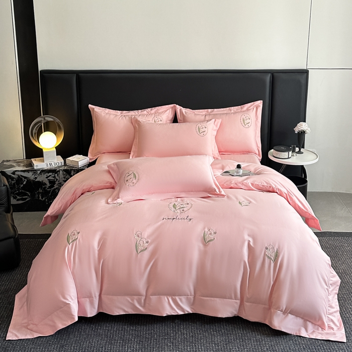 91家纺网 家纺一手货源 找家纺 新方向 2025新款全棉长绒棉刺绣四件套-铃兰物语 铃兰物语-桃粉