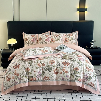 91家纺网 家纺一手货源 找家纺 （总）顾家家居 2025新款长绒棉数码印花隐形宽边四件套