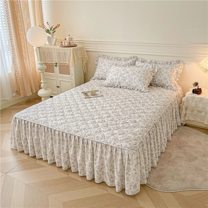 91家纺网 家纺一手货源 找家纺 十个点2025新款针织棉 夹棉床笠式床裙床头罩系列  靘芲（qinghua）