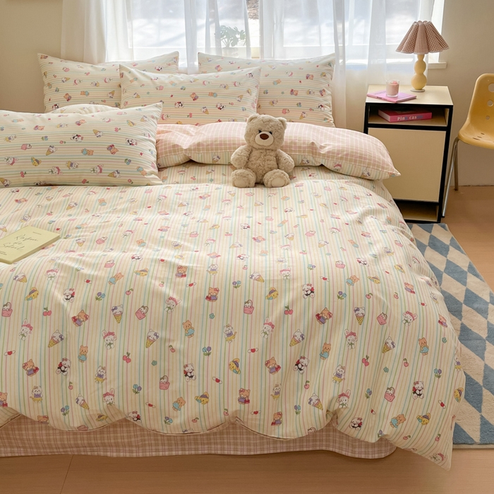 91家纺网 家纺一手货源 找家纺 吉象家纺 2025新款高支密全棉印花四件套12868跑量款 糖果乐园