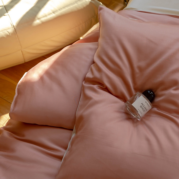 91家纺网 家纺一手货源 找家纺  沐晴家纺 2025春夏新款纯色兰精天丝四件套双拼单被套单床笠床单枕套 芝芝淘淘-极地白