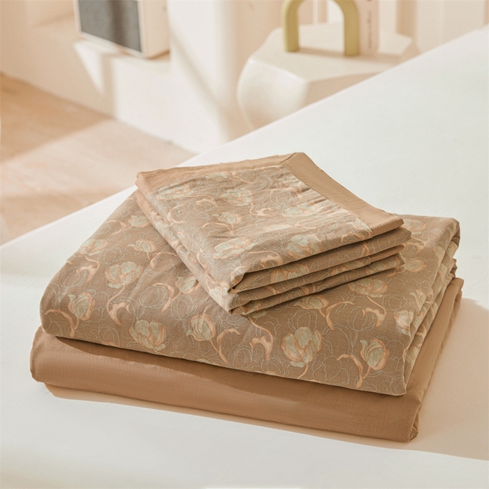 91家纺网 家纺一手货源 找家纺 缦彩 【加微信送买家秀】2025新款母婴级双层纱宽边床单四件套 青花瓷