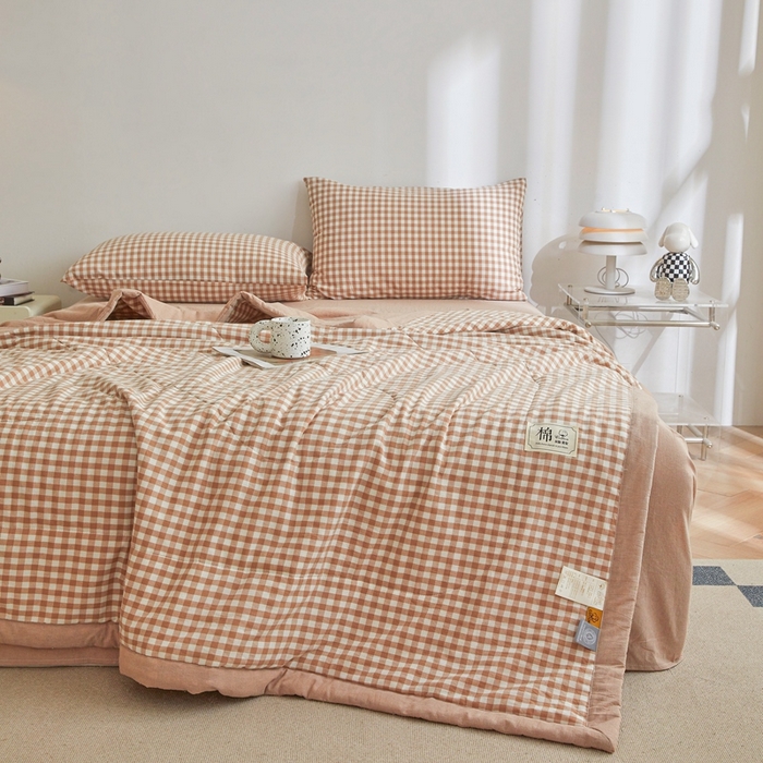 91家纺网 家纺一手货源 找家纺 爱屋及屋  2025新款无印风被子被芯夏凉被空调被 咖小格