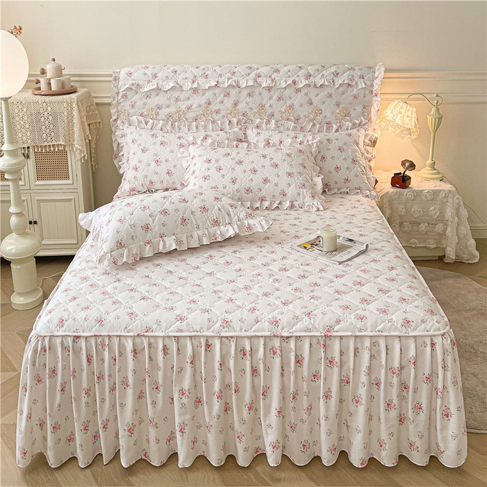 91家纺网 家纺一手货源 找家纺 十个点2025新款针织棉 夹棉床笠式床裙床头罩系列  花儿朵朵