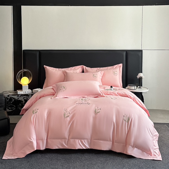 91家纺网 家纺一手货源 找家纺 新方向 2025新款全棉长绒棉刺绣四件套-铃兰物语 铃兰物语-桃粉