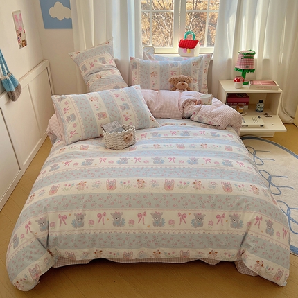91家纺网 家纺一手货源 找家纺 2025春季新款13372全棉印花四件套-卡通系列 甜蜜萌宠